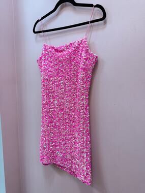 Pink Sequin Mini Dress - Sleek Spaghetti Strap Party Dress
